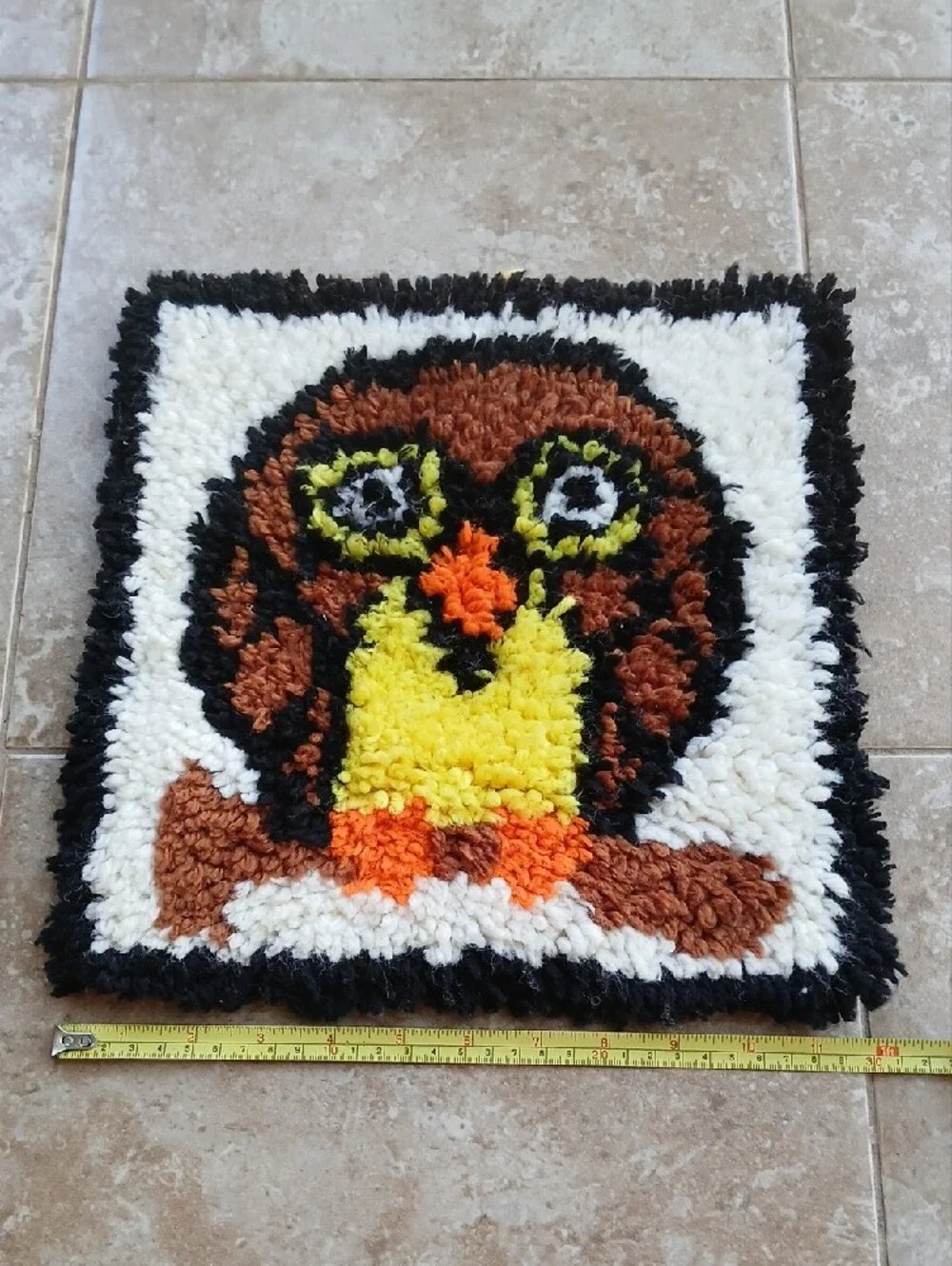 Vintage Handmade Owl Latch Hook Wall Decor 12x12